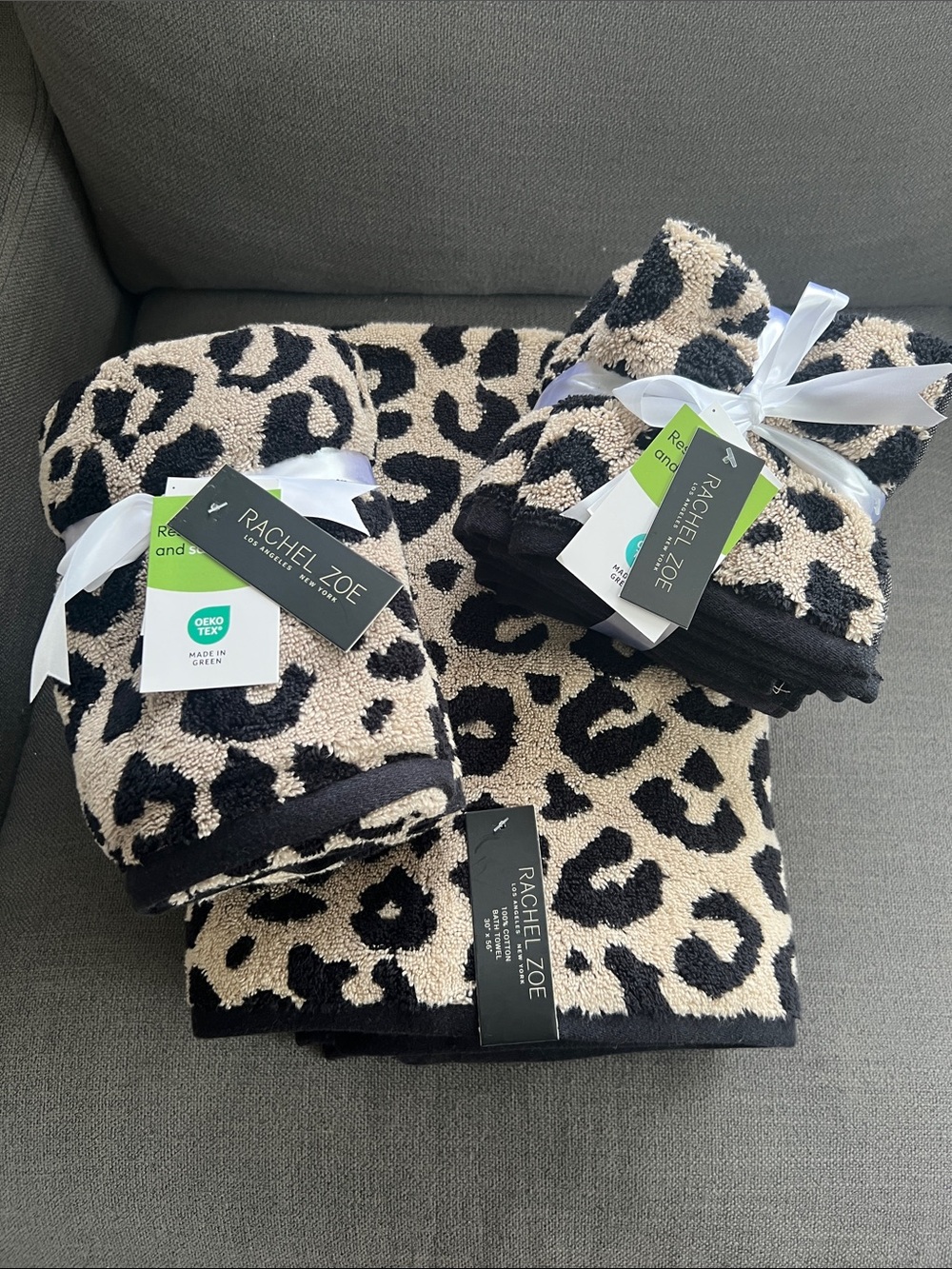 8pc Rachel Zoe Leopard Cheetah Animal Print Bath Hand Washcloth Towel Set Rare